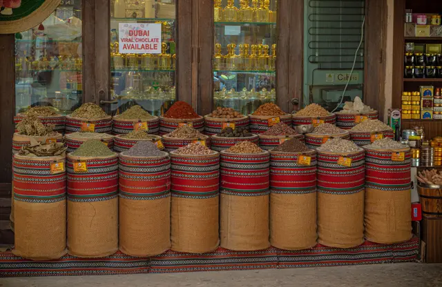 Spices displayed in the Dubai spice souk