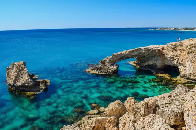 Sea caves and turquoise water on the coast of Cyprus