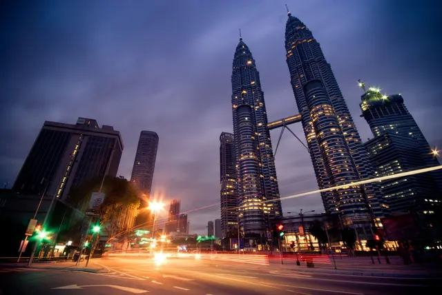 The Petronas Towers at dusk, Kuala Lumpur