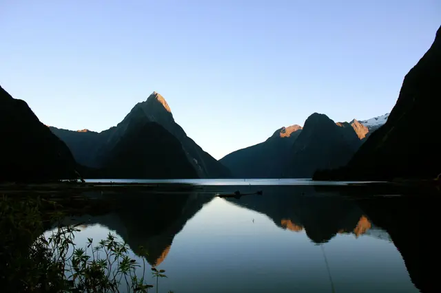 Mitre Peak reflected in Milford Sound, New Zealand