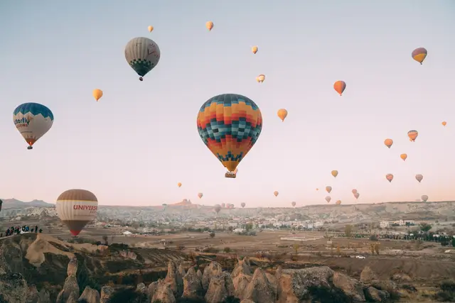 Hot air balloons over Cappadocia at dawn, Turkey